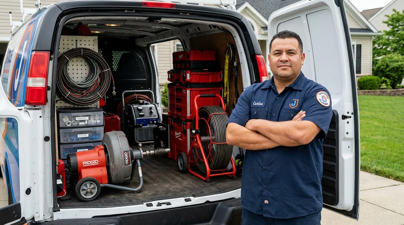Professional drain cleaning equipment and Johns Plumbing LLC plumber in Sea Cliff