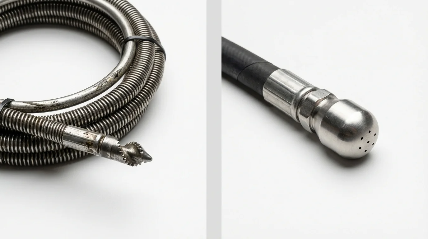Drain snake cable and hydro jetting nozzle used for drain cleaning in Sea Cliff, NY